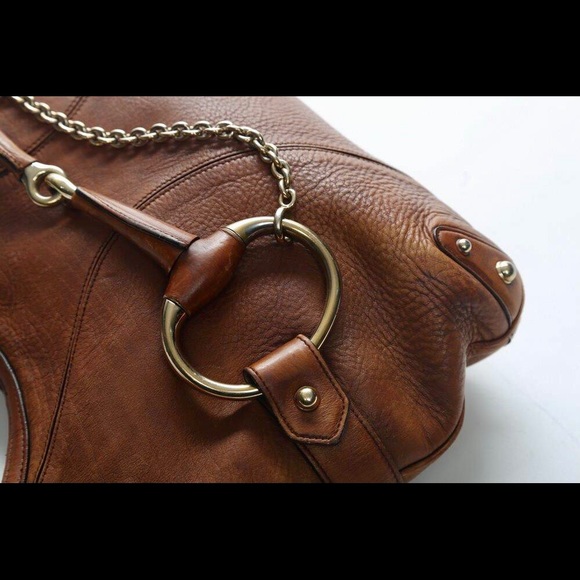 Large Brown Gucci Leather Horsebit Hobo Bag. Single Brown Leather Strap - Picture 9 of 9
